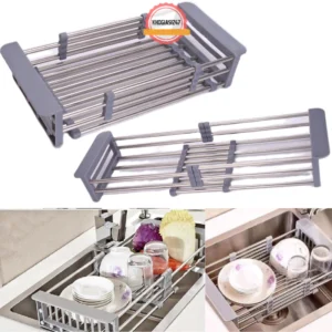 Khay, Giá Inox Gác Bồn Rửa Chén Bát Co Giãn Điều Chỉnh Kích Thước Đựng Rau Củ Chén Bát Tiện Dụng