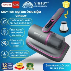Máy hút bụi giường nệm diệt khuẩn UV, cầm tay pin sạc không dây lực hút mạnh 22000PA - VINBUY