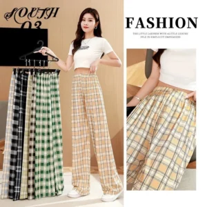 Quần kẻ sọc nữ CARO nam nữ lưng cao dáng rộng phong cách Hàn Quốc