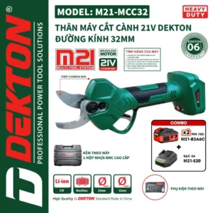 Kéo cắt cành pin M21-MCC32, BRUSHLESS MOTOR, Có chống cắt vào tay, Đường kính 32mm