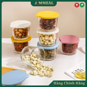 [Chính Hãng] [Tặng Thìa] Set 2 Hũ Thủy Tinh, Lọ, Hộp Thủy Tinh Đựng Thực Phẩm Nắp Ấn Mang Đi, Để Tủ Lạnh Dung Tích 260m