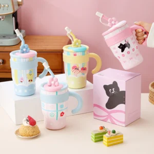 Cốc giữ nhiệt dễ thương mới Dung tích lớn có ống hút 700ml1200ml