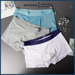 Quần Lót Lưới Nam Cao Cấp Dệt Lạnh Không Đường May, Quần Lót Boxer Nam Cotton Kháng Khuẩn Co Giãn Mềm Mại