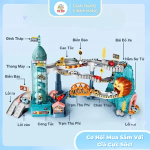Đồ chơi đường hầm khủng long, đường đua hầm sư tử kèm Gara kích thích sự phát triển não bộ trẻ