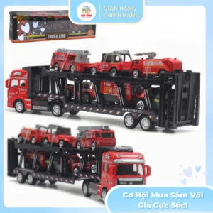Container truck set 6 chiếc mini fire truck kèm xe kéo hợp kim die cast truck quán tính cho bé