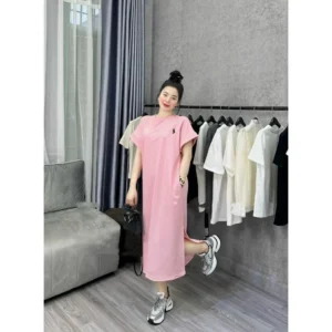 Váy Suông, Đầm Suông Thêu LOGO Rộng Dáng Dài Chất Cotton From Đại Tới 75Kg. Bầu bí mặc thoải mái