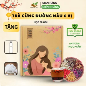 [30 gói] Trà Gừng Đường Nâu 6 Vị - Bổ khí huyết, giữ ấm cơ thể