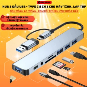 Hub usb type c 3.0 tốc độ cao, Cổng chuyển đổi type C đa năng 8 trong 1 dành cho máy tính-laptop-máy in