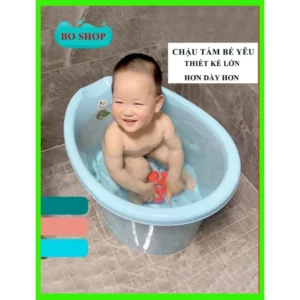 Xô bồn tắm có ghế ngồi bằng nhựa PP dày dặn thành cao chống gió cảm lạnh cho bé 0-3 tuổi