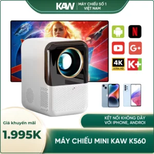 Máy Chiếu Mini KAW K560, Máy Chiếu Mini Tại Nhà Giá Rẻ, Full HD 1080, Hệ Điều Hành Android, Bảo Hành 12 Tháng