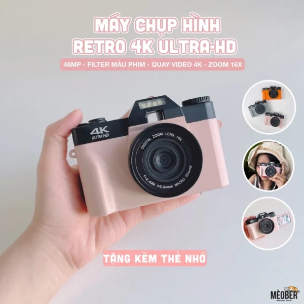 Máy Chụp Hình Retro 48MP Quay phim 4K UltraHD - giả lập màu phim, quay video slow-mo, tích hợp wifi