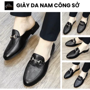 Giày Sục Nam Lì In Họa Tiết, Dép Sục Da Nam Hở Hót Dập Vân G.C Hoạ Tiết 3D Phong Cách Hàn Quốc Mã L210