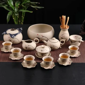 Bộ ấm chén gốm vẽ sen