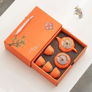 Bộ Ấm 4 Chén Men Hỏa Biến Pha Trà Đạo Sơn Thủy Món Đồ Dụng Cụ Bình Uống Chè Bằng Gốm Sứ Kèm Hộp Đựng