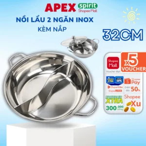 Nồi Lẩu 2 Ngăn Inox 32cm Hàng Dày Dặn Dùng Được Bếp Ga, Bếp Từ Làm Nóng Cực Nhanh Đa Năng,Tiện Lợi